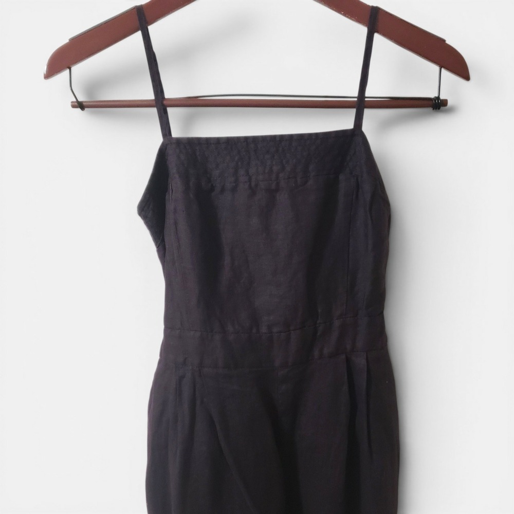 J.Crew Tie Waist Wide Leg Cropped Linen Jumpsuit‎ G6369 Black Size 2 - Picture 3 of 14